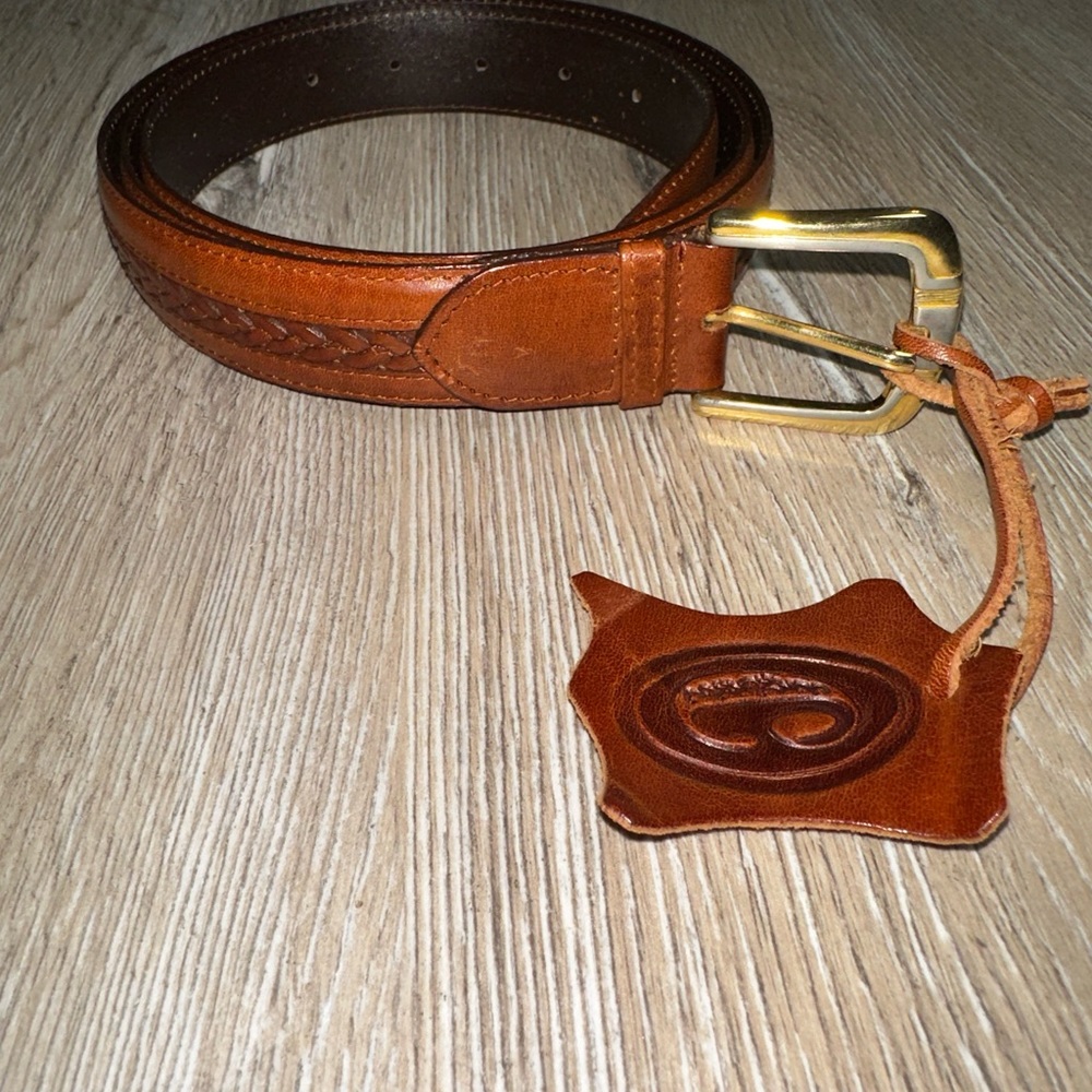 Ceancarel Mens Leather Belt Woven Inlay Handmade Buckle 54” Brown Casual Preppy